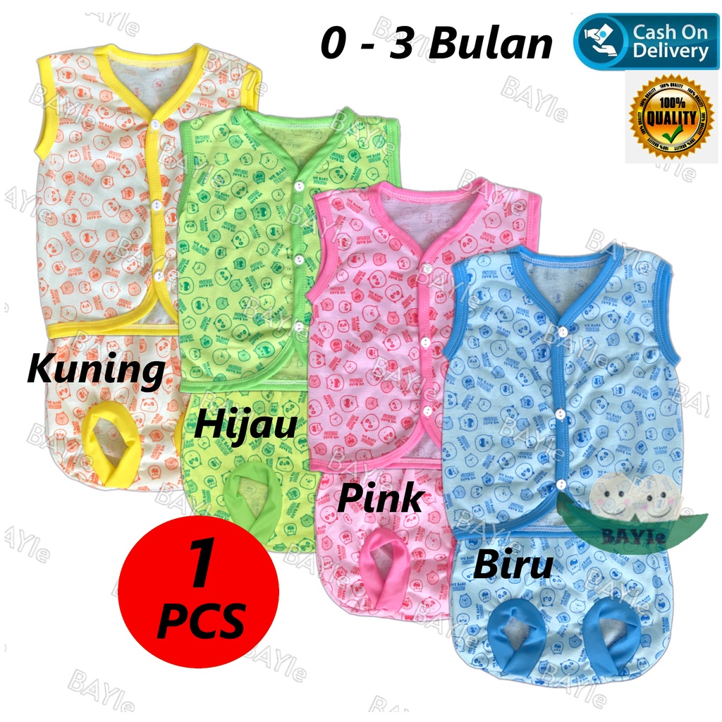 BAYIe - 1 SET Setelan Baju Bayi Kutung+Celana Kacamata WARNA Motif BEAR umur 0-3 bulan/baju anak laki-laki/perempuan