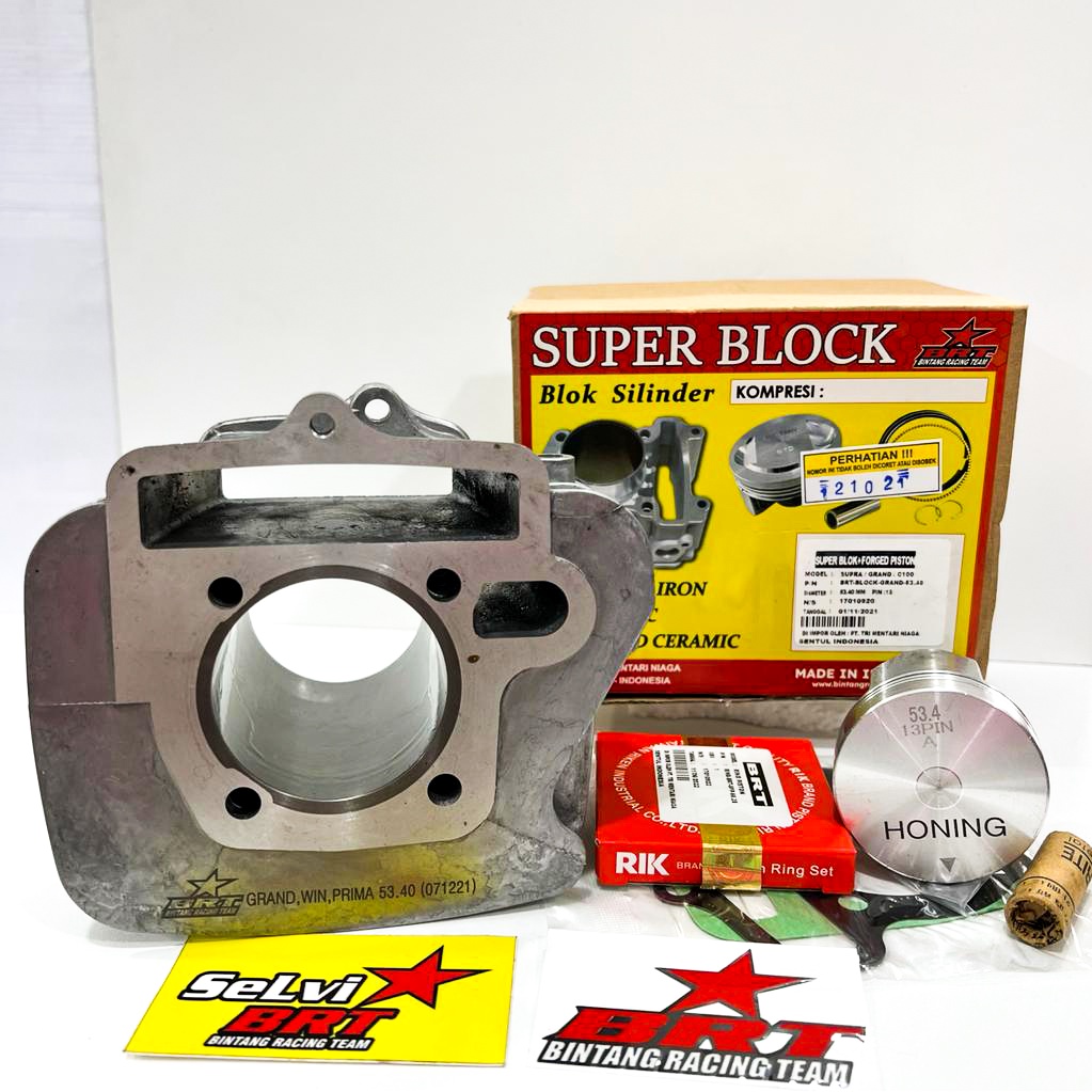 BLOK BOREUP CAST IRON PISTON BRT SUPRA FIT REVO GRAND WIN C100 LEGENDA ASTREA 53.40