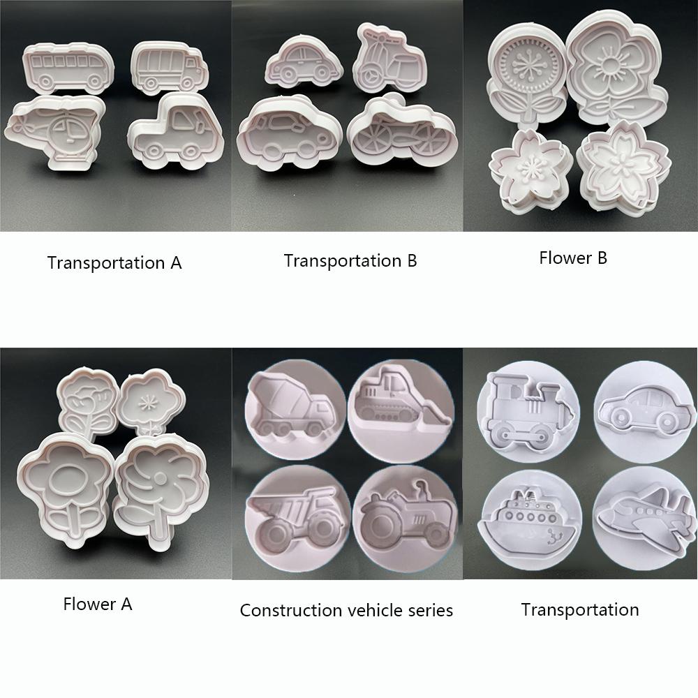 Solighter Cetakan Biskuit Plastik DIY Craft Plunger Tempel Gula Biskuit Cap Baking Transportasi &amp; Bunga