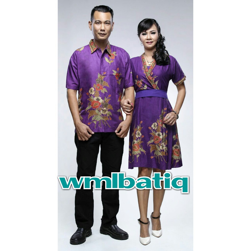 SARIMBIT COUPLE PASANGAN BATIK WANITA DRESS TERUSAN KIMONO POLA BUNGA UNGU