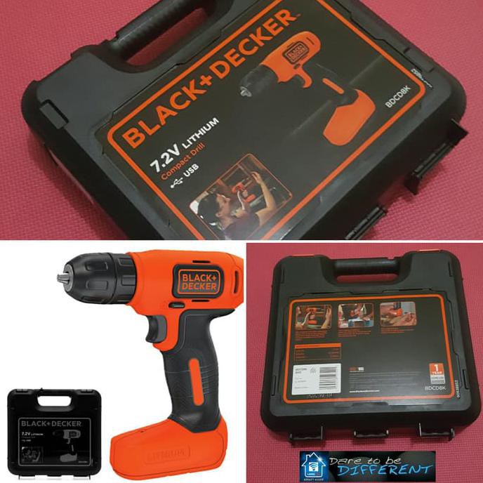 Diskon Mesin Bor Batre Cordless 7.2V Li Ion Drill Kit Set Black Decker Bdcd8K Terbaru