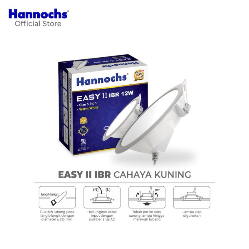 Lampu Downlight LED Hannochs Easy II IBR 12W 5 inch Cahaya KUNING