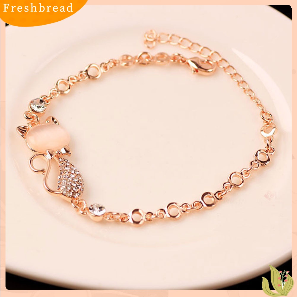 [TERLARIS]Fashion Cat Shape Faux Opal Rhinestone Inlaid Charm Lady Bangle Bracelet Jewelry