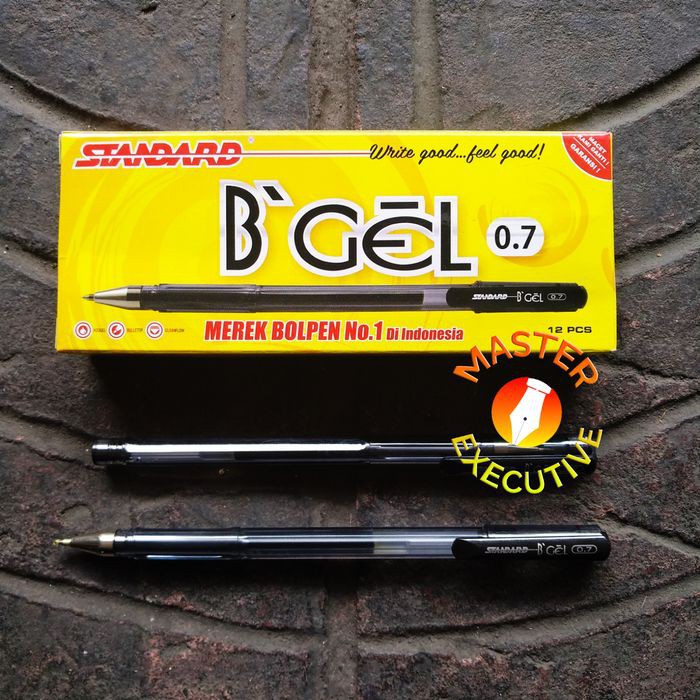 [Pak - 12 Buah] Standard B'Gel Black Bullettip 0.7 H20Gel Pen Pulpen Hitam BGel