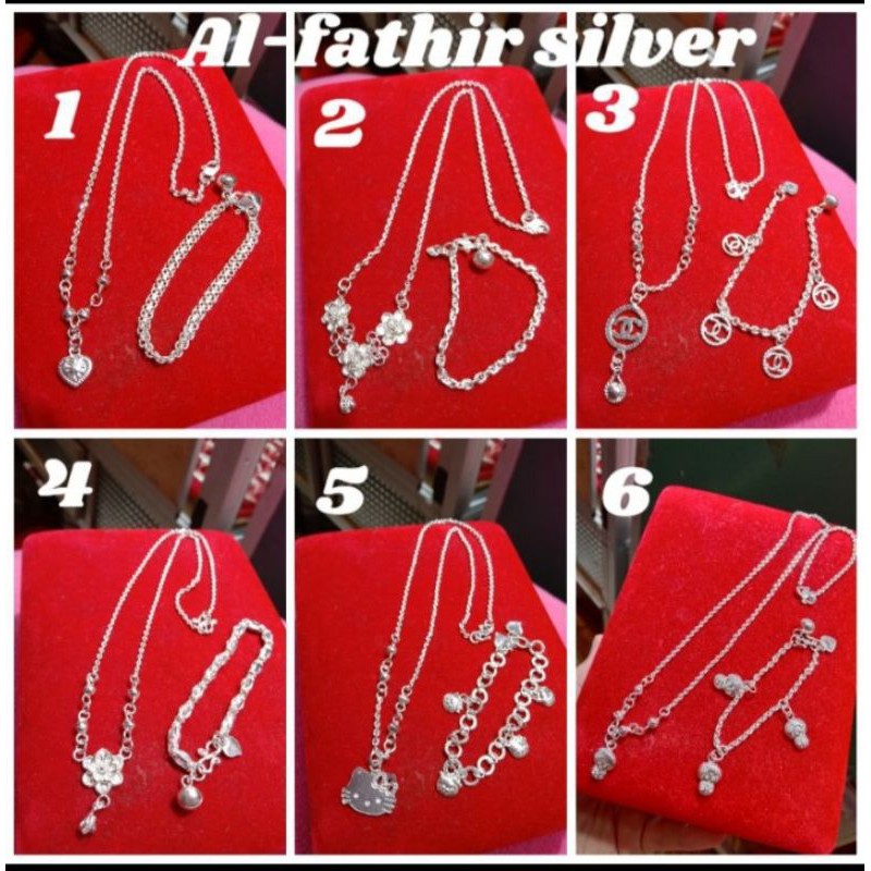 set kalung medan motif+Gelang tangan anak perak murni