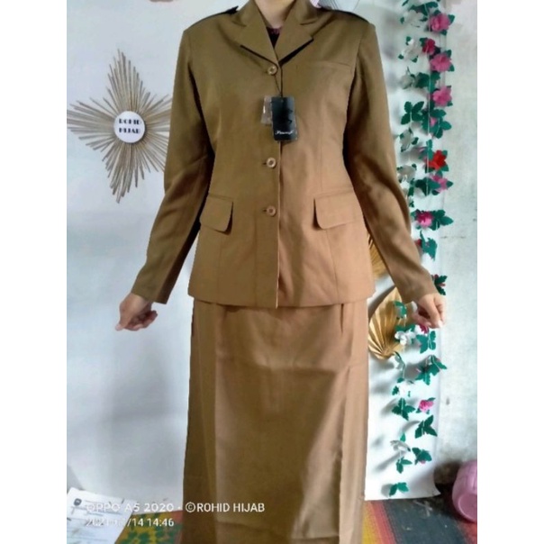 Baju Dinas Wanita Pemda Aceh Blazer PNS ASN Keki Seragam Pemda Khaki Wanita Baju Guru coklat tua