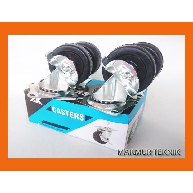 Roda Caster Roda Etalase Roda Troli 2 Inch Karet - Rem