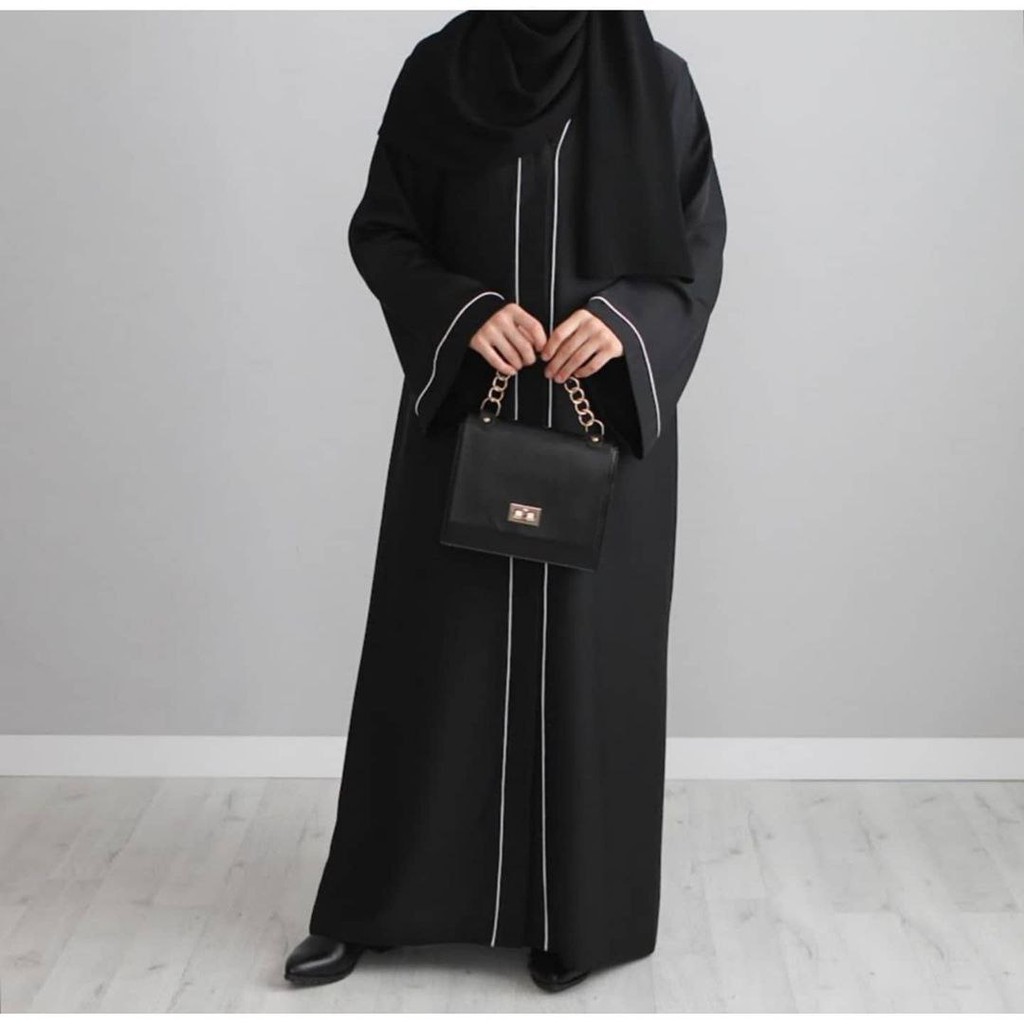 Jual New Abaya Gamis Arab Hitam Lis Lengan Bahan Jet Black Saudi Abaya Dubai Abaya Hitam Abaya 