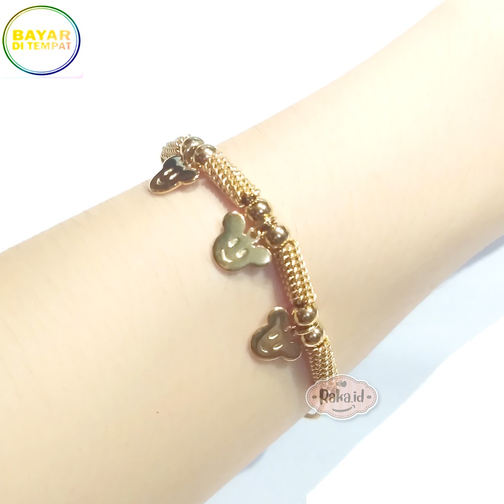 Raka Acc - Gelang Tangan Wanita / Gelang Tangan 3 Mickey Perhiasan Aksesoris Wanita Lapis Emas 339