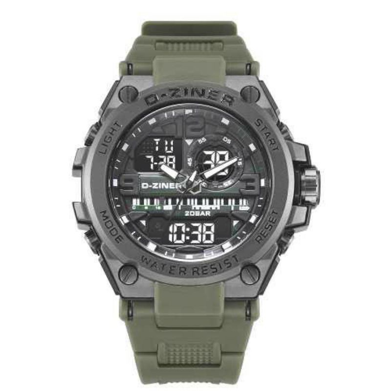 Jam tangan pria D-ZINER 1901 Tali rubber Hijau DUALTIME Original