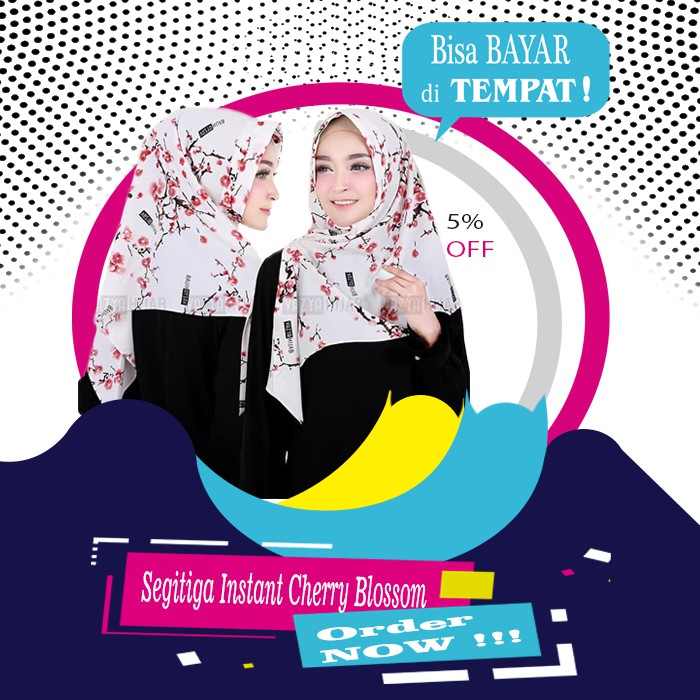 Hijab Jilbab Instant Triangle/Segitiga Instant Cherry Blossom Bermotif Bunga Cherry Blossom