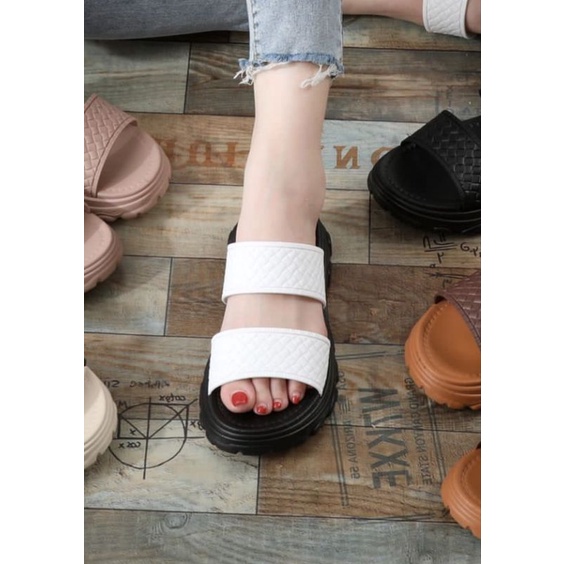 SANDAL WANITA IMPORT SLOP BAN 2 TERBARU SANDAL WEDGES PEREMPUAN EMPUK TRENDY KEKINIAN