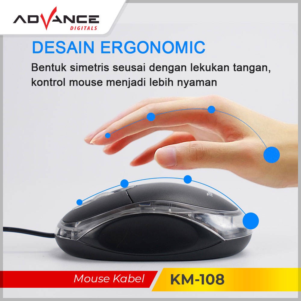 【READY STOCK】 Terima grosir Advance mouse optik KM108-Wired Mouse Original warna acak
