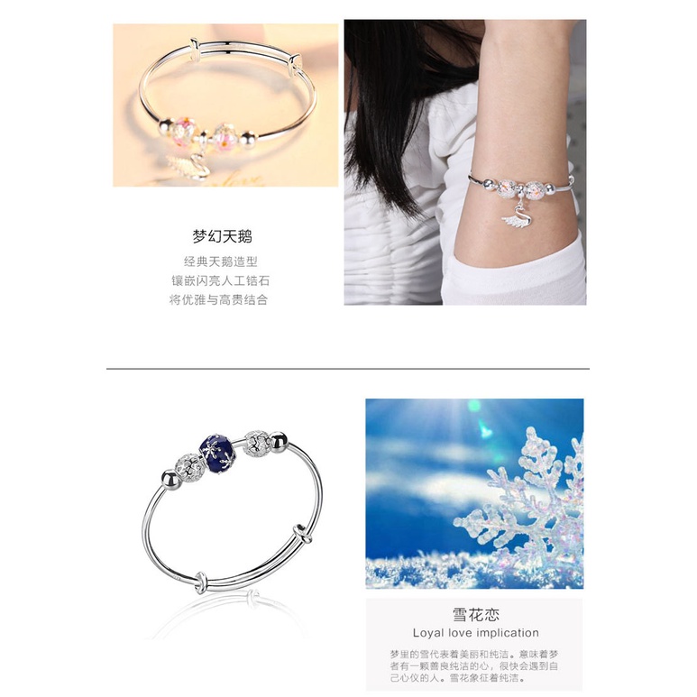 Gelang Bahan Sterling Silver S925 Desain Bunga Sakura Hati Angsa Aksen Mutiara Gaya Korea Untuk Wanita