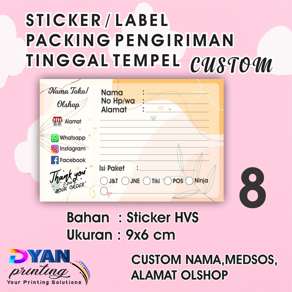 STIKER LABEL PENGIRIMAN PACKING ONLINE SHOP CUSTOM UKURAN 9X6CM COD/BAYAR DITEMPAT