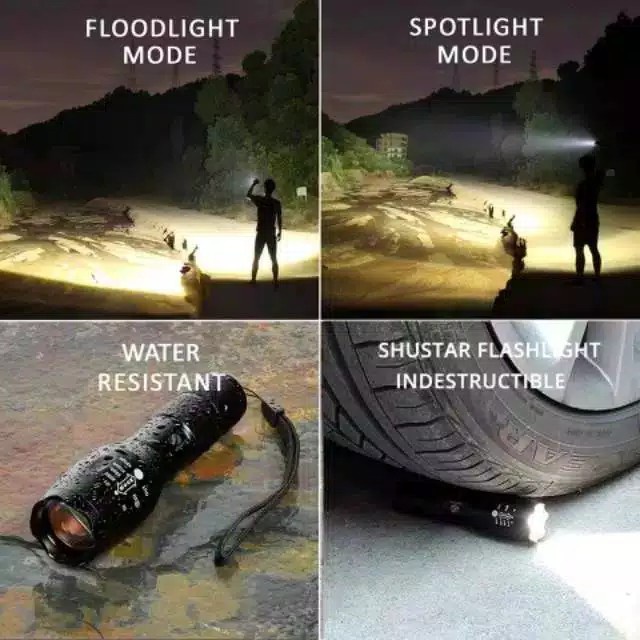 Senter LED zoom waterproof XML T6 senter polisi satpam senter LED jarak jauh