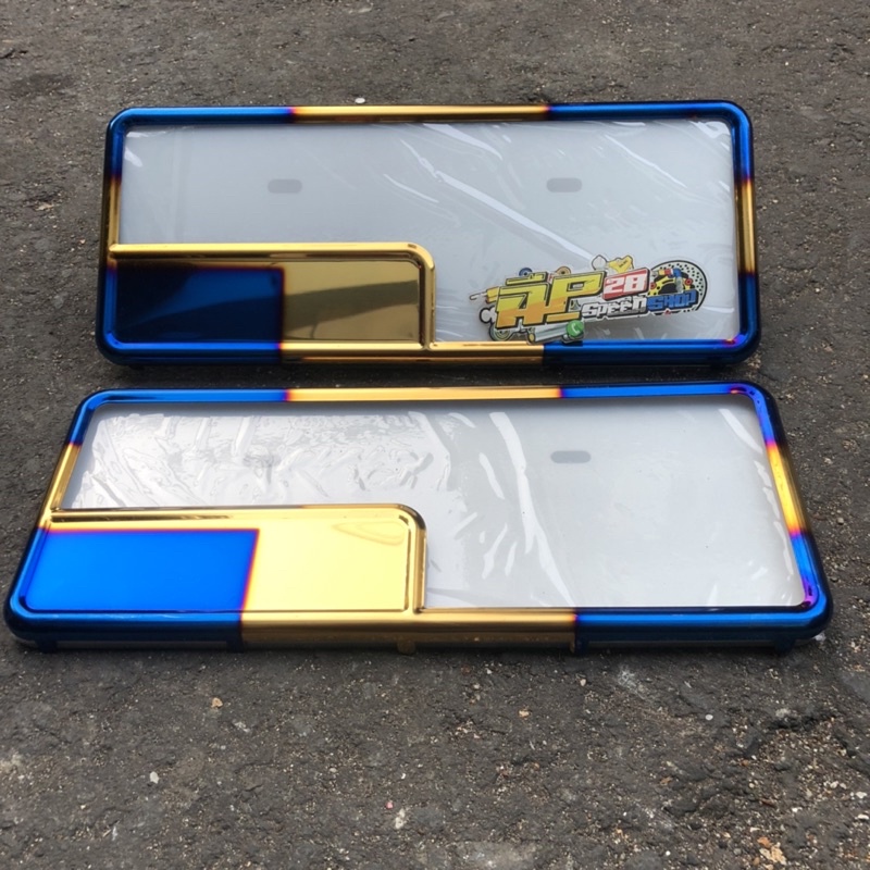 BINGKAI PLAT NOMOR TWOTONE STAINLESS 1 SET DEPAN &amp; BELAKANG PLUS MIKA AKRILIK / DUDUKAN PLAT NOMER MOTOR UNIVERSAL / TATAKAN PLAT NOMER MOTOR 1 SET DEPAN DAN BELAKANG