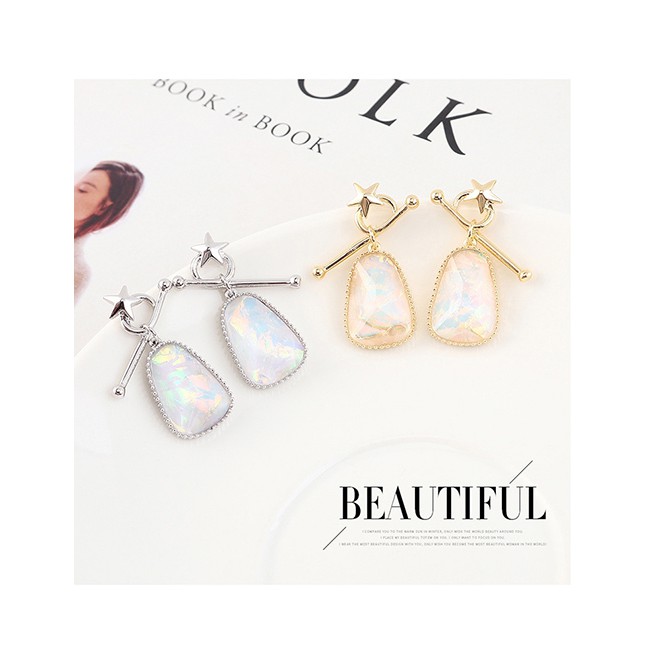 LRC Anting Tusuk Fashion 14k Gold Plated Gold Small Star Glass S925 Silver Needle Earrings Y62807