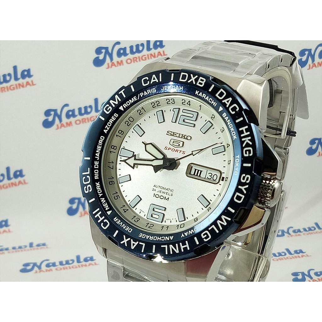 Seiko 5 Sport SRP687K1 World Time Blue Bezel - Jam Tangan Pria SRP687