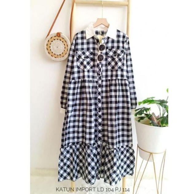 Tunik katun import motif kotak2 ld 104 cm