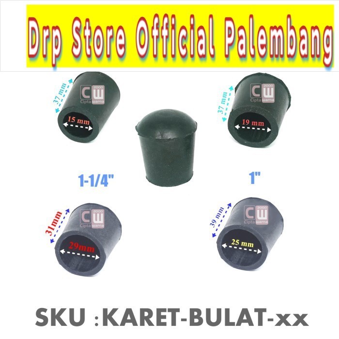 Karet Alas Besi Bulat Rubber Meja Kursi COP 1/2 5/8 3/4 7/8 1 1-1/4 2