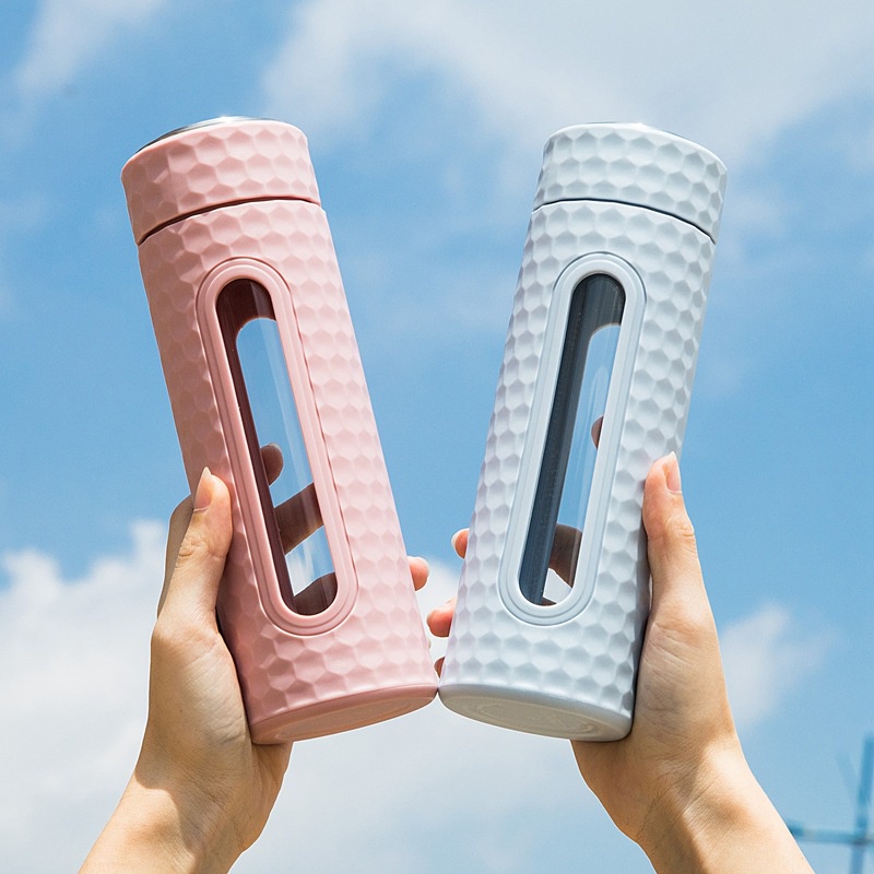 Botol Minum Kaca 450 ml Motif Sarang Lebah/ Botol Minum Unik-1