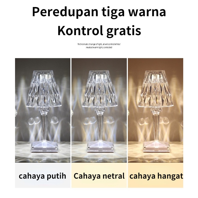 【COD】Acrylic Tricolor Diamond Crystal Night Light Wireless USB Adjustable Minimalis Suasana Cahaya