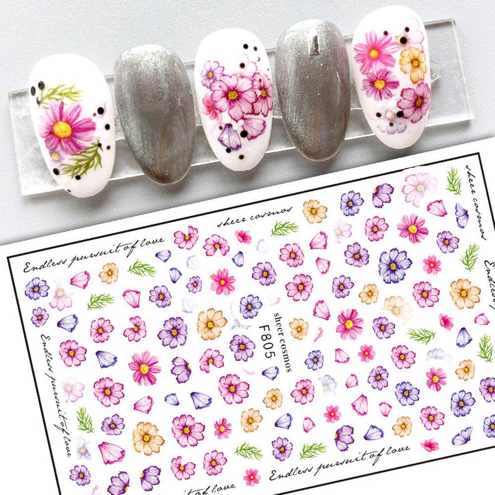 AUGUSTINA Agustina Musim Semi Bunga Nail Art Stiker Perekat Diri Warna-Warni Menawan Wanita Daun Hijau Mawar Valentine Bunga DIY Manicure Accesorios