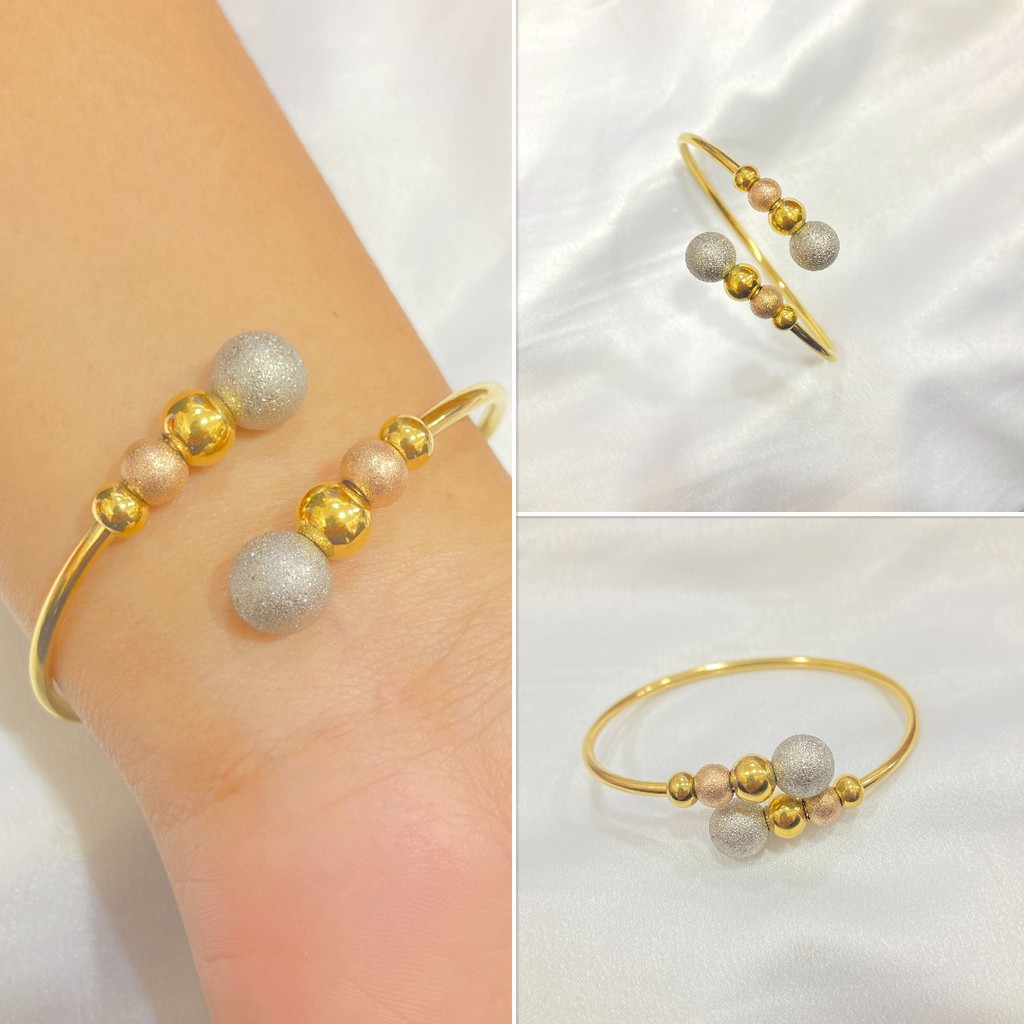 Gelang Bangle Pentol Bola Warna Titanium Anti Karat Aksesoris Wanita