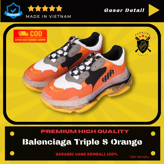 Sepatu Balenciaga Triple S Clear Sole Orange Pk Mirror BNIB Sneakers Pria Wanita Sneaker Fashion Imp