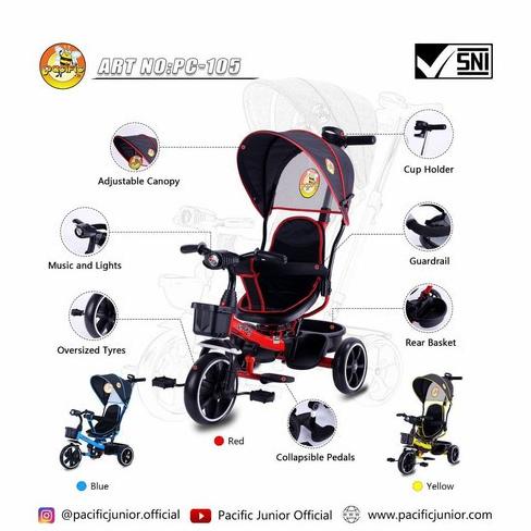 Sepeda Anak Roda Tiga Pacific 105 Stroller Headlight Commastore32