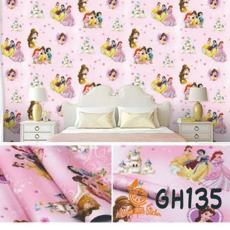 wallpaper sticker dinding karakter anak-anak motif princess