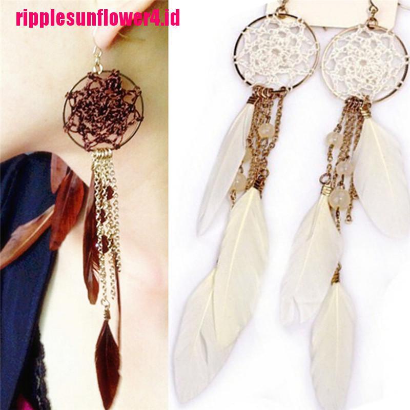 Gantungan Dream Catcher Dengan Hiasan Bulu Dan Manik-Manik Bergaya Etnik Bohemian