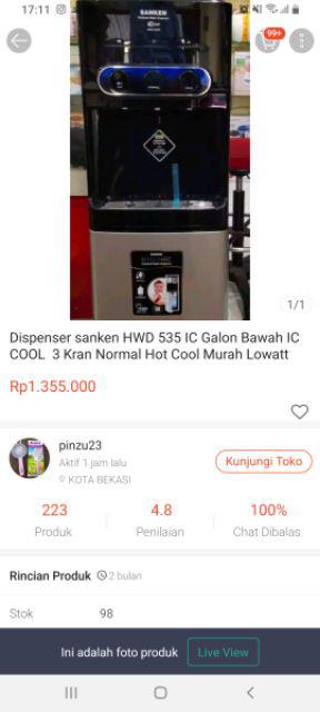 Dispenser Sanken Hwd 535 Ic Galon Bawah Ic Cool  3 Kran Normal Hot Cool Murah Lowatt Hitam