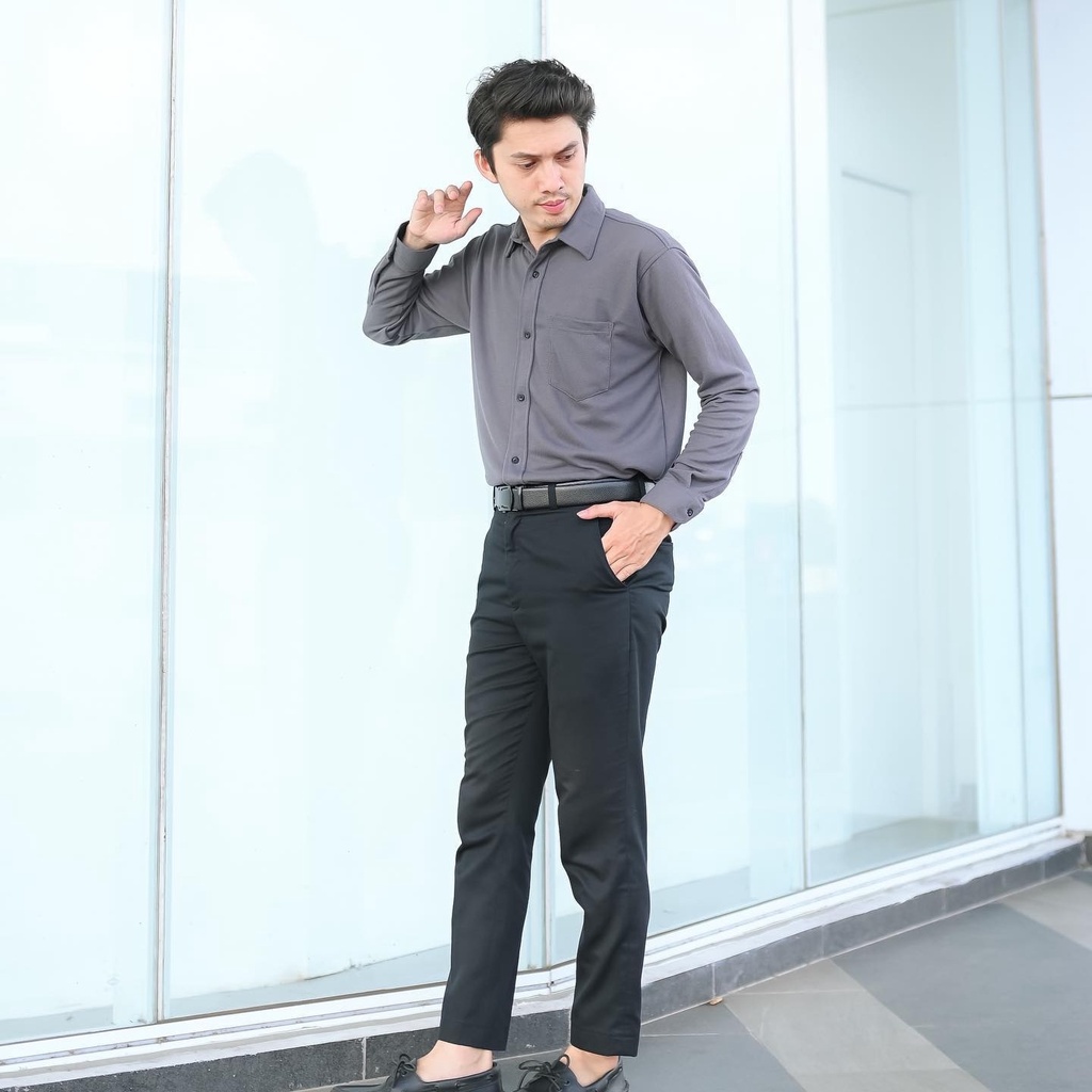 Kemeja Panjang Basic/Polos CVC Pique Grey