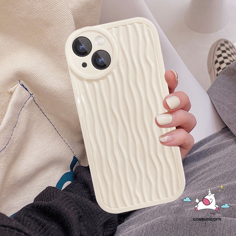 Soft Case Pola Gelombang Air Putih Susu Tahan Banting Untuk iPhone 11 12 13 14 Pro MAX XR 7 8 14 Plus 7plus X XS MAX SE 2020