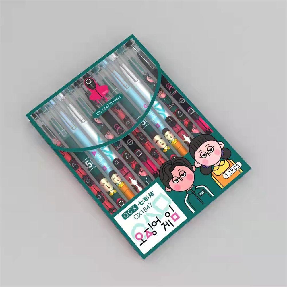 Agustina Squid Game Gel Pen 12 Pcs/Set Perlengkapan Diary Sekolah Ulang Tahun Siswa Hadiah Alat Tulis Pena Keren