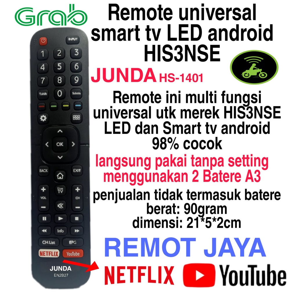 REMOTE TV LED HISENSE REMOTE SMART TV HISENSE EN2B27 MULTI UNIVERSAL JUNDA 1401 SEPERTI ORIGINAL