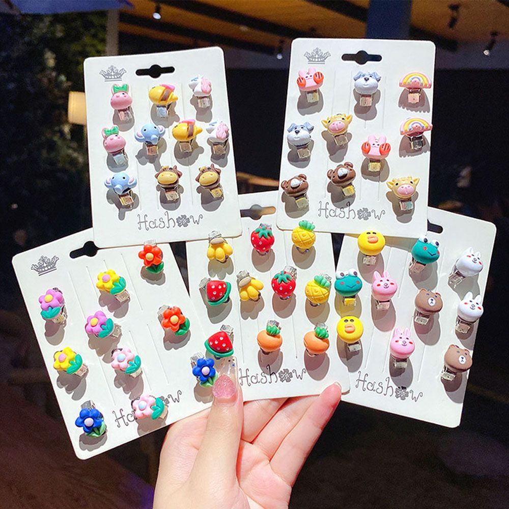 Needway  10pcs / Set Anting Klip On Tanpa Tindik Desain Bunga / Hewan / Buah Untuk Anak Perempuan