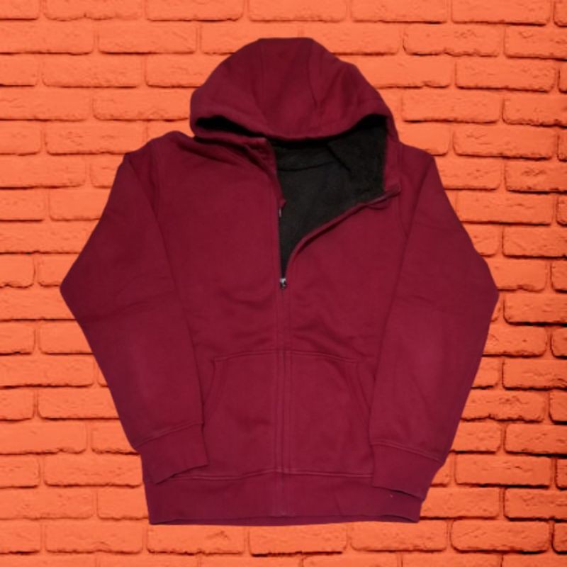 Zipper Hoodie Sherpa Uniqlo Maroon Second original Preloved