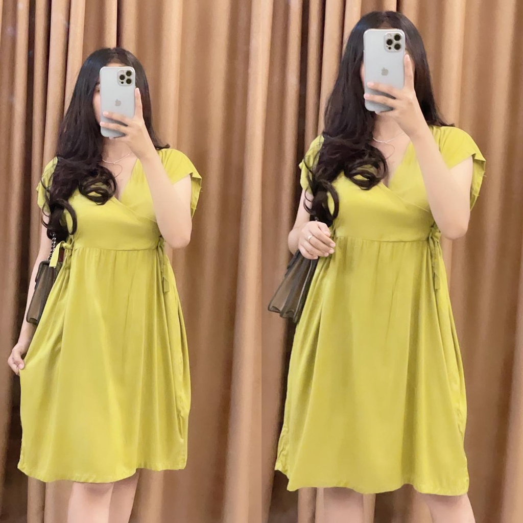 Baju tidur Daster kekinian kimono busui frendly bahan rayon adem-POLOS LEMON