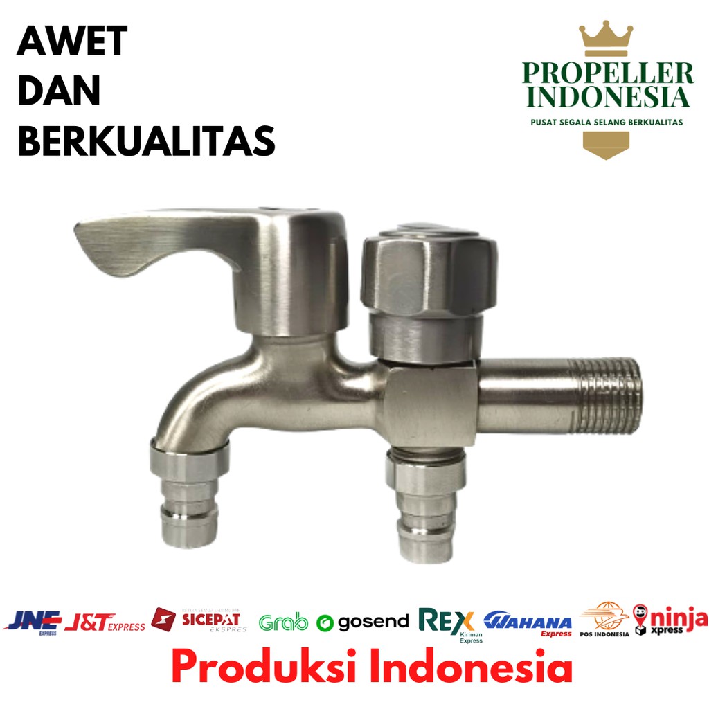 Kran Air Cabang Double Mesin Cuci Stop Keran Shower Bak Mesin Cuci 1/2Inch