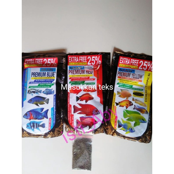 Pelet akari premium original red blue yellow 10gr cichlid tropical 1mm