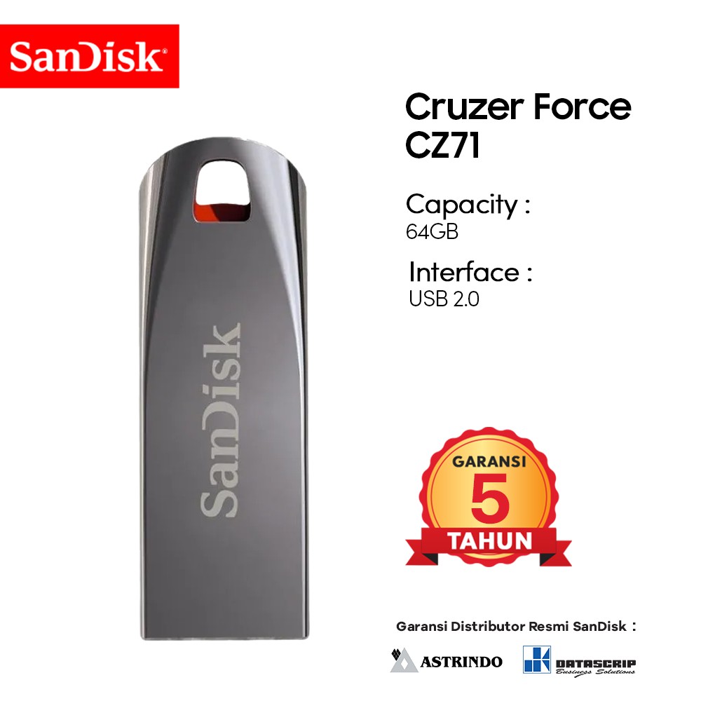 Flashdisk SanDisk 64GB USB 2.0 Cruzer Force CZ71 - Garansi Resmi 5 Tahun