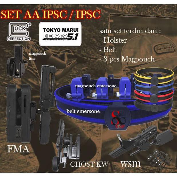 BARANG BARU set aa ipsc / ipsc (holster, magpouch, belt)