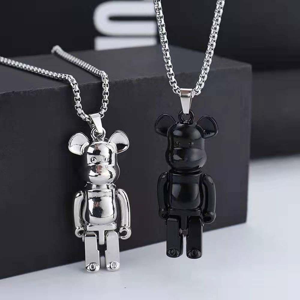 Mxbeauty Violent Bear Kalung Lucu Hitam Vintage Bergerak Violent Bear Liontin Bergerak Rantai Logam Kartun Beruang Sweater Rantai Gaya Korea