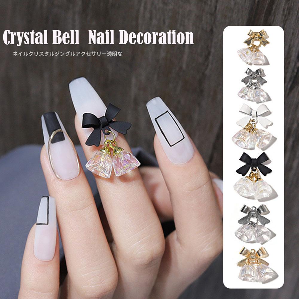 Agustinina Perhiasan Nail Art Kristal Halus Bell Liontin Mewah 3D Bownot Nail Rhinestones