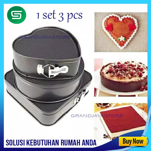 Loyang Kue Motif 3 pcs Love Bulat Kotak Cetakan Set Pan Mold Loyang kue Bongkar Pasang