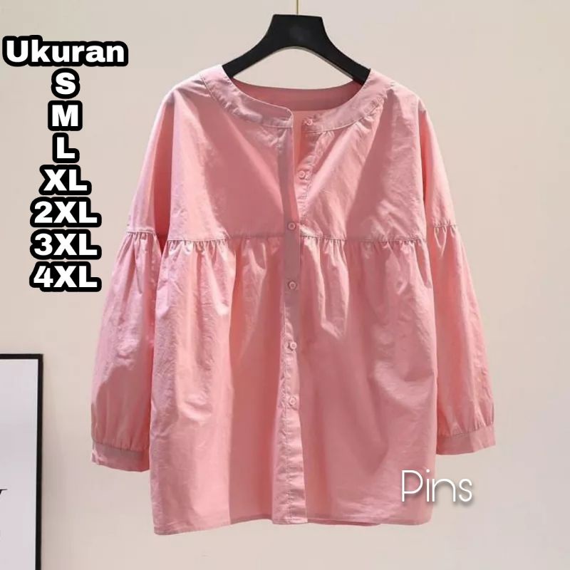 Pins Blouse Oversize Big Size Jumbo Size S M L XL XXL XXXL 4XL 2XL 3XL 5L Kemeja Basic Jumbo Big Size Baju Kerja Kantor Korea