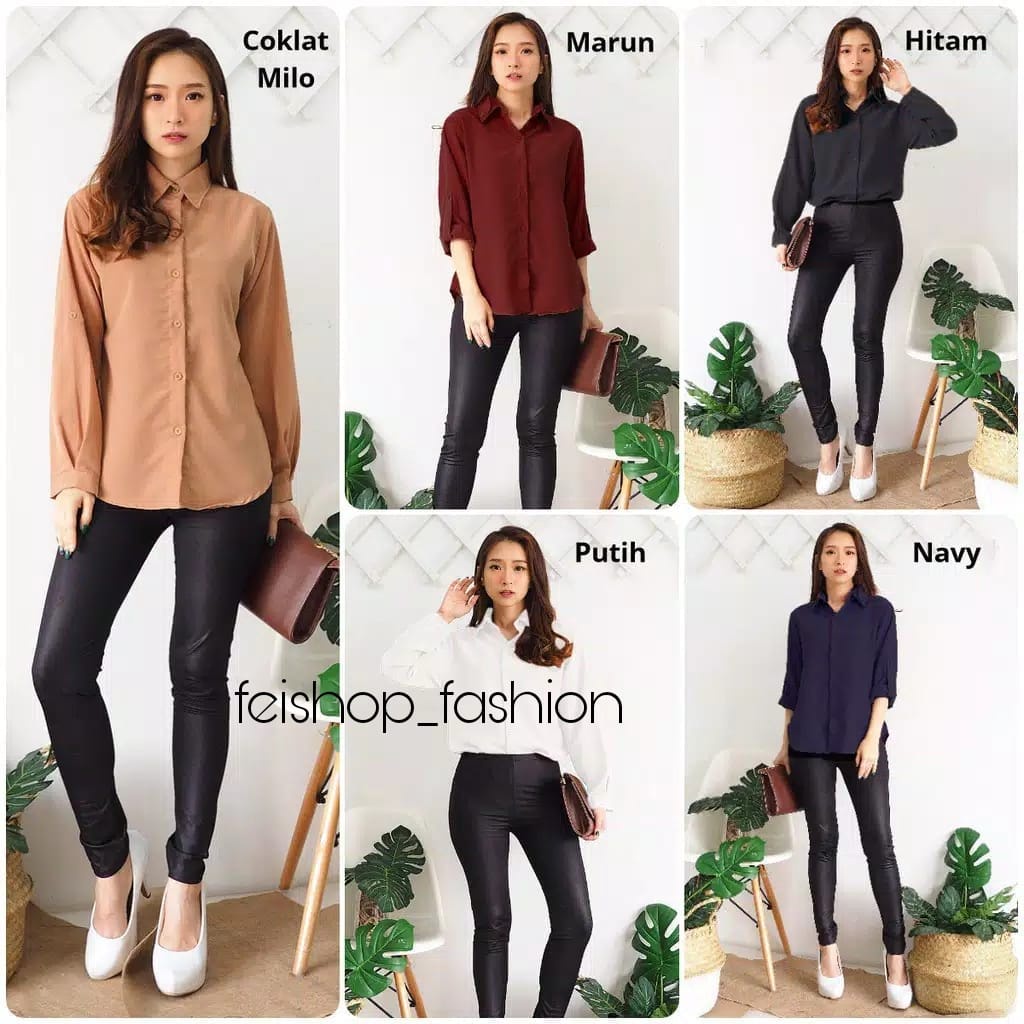 KEMEJA POLOS TANGAN SKODER // AUREL KEMEJA WANITA POLOS BASIC LENGAN PANJANG  (Bahan Katun)